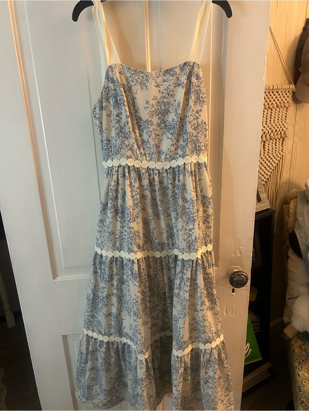 Blue Floral Tiered Spaghetti-Strap Dress